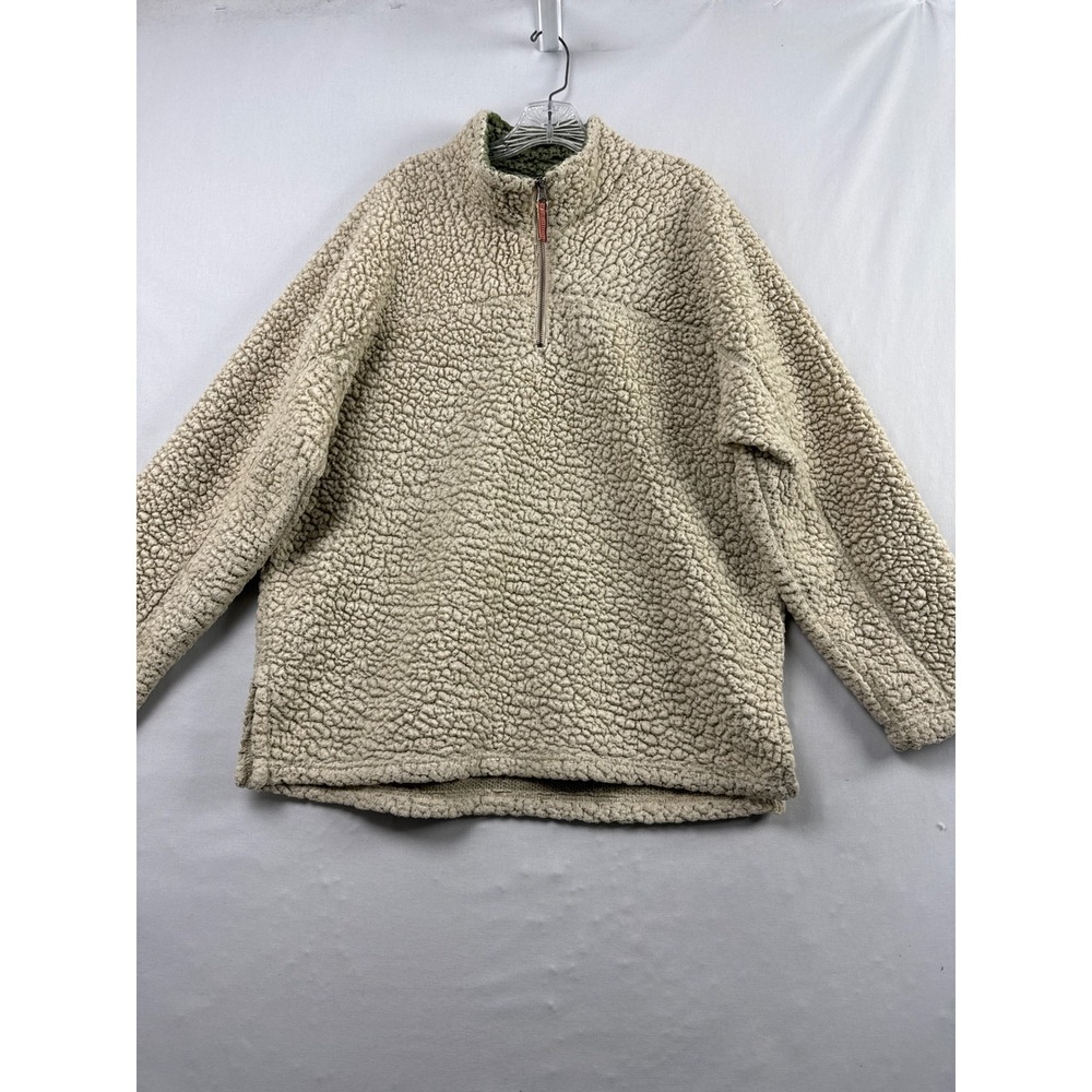 Carbon2Cobalt Sherpa Fleece Pullover Mens L Beige Gorpcore 1/4 Zip Mock Neck
